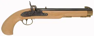 Kentucky Pistol,
.45 caliber, 9-3/4" octagon barrel,
Maslin percussion lock, beech, brass trim, 
used, from a kit by CVA - Connecticut Valley Arms