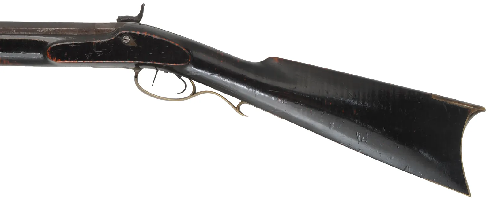 Antique Halfstock Rifle,
.41 caliber with coned muzzle, 34-1/2" barrel,
percussion, maple, brass, pewter forend cap,
step adjustable rear sight