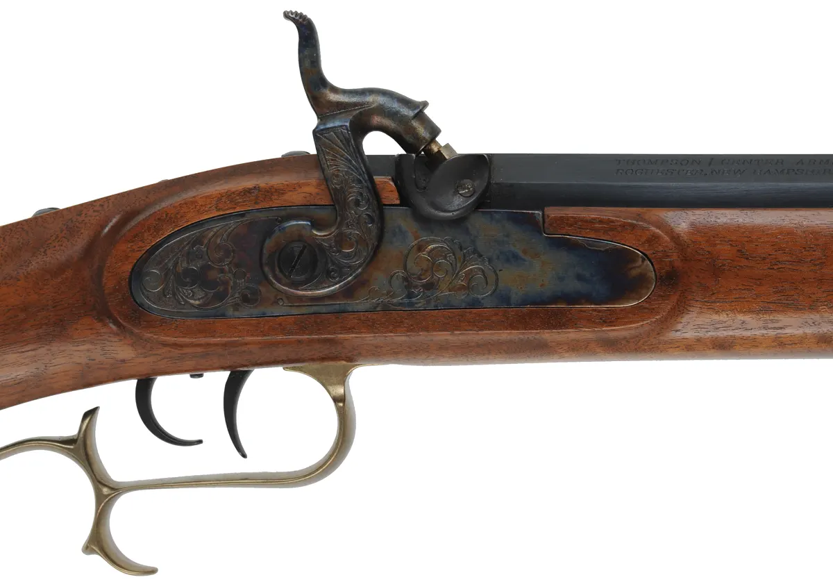 Thompson Center Hawken,
.54 caliber, 28" barrel,
percussion, walnut, brass,
from a kit, used, by Thompson Center Arms Thompson Center Hawken,
.54 caliber, 28" barrel,
percussion, walnut, brass,
from a kit, used, by Thompson Center Arms