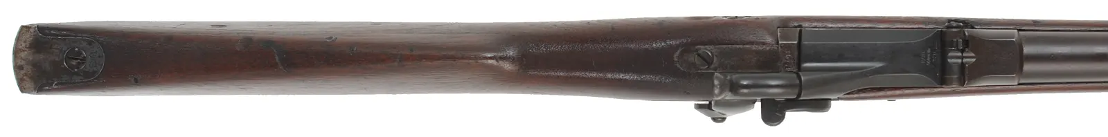 U.S. Model 1873 Springfield Infantry Rifle
caliber .45-70 Gov't, 32" barrel,
cracked walnut stock, aged patina, bright bore U.S. Model 1873 Springfield Infantry Rifle
caliber .45-70 Gov't, 32" barrel,
cracked walnut stock, aged patina, bright bore