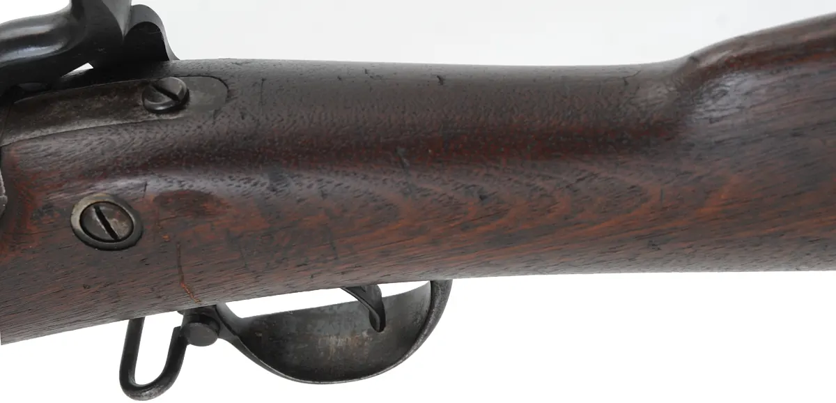 U.S. Model 1873 Springfield Infantry Rifle
caliber .45-70 Gov't, 32" barrel,
cracked walnut stock, aged patina, bright bore U.S. Model 1873 Springfield Infantry Rifle
caliber .45-70 Gov't, 32" barrel,
cracked walnut stock, aged patina, bright bore