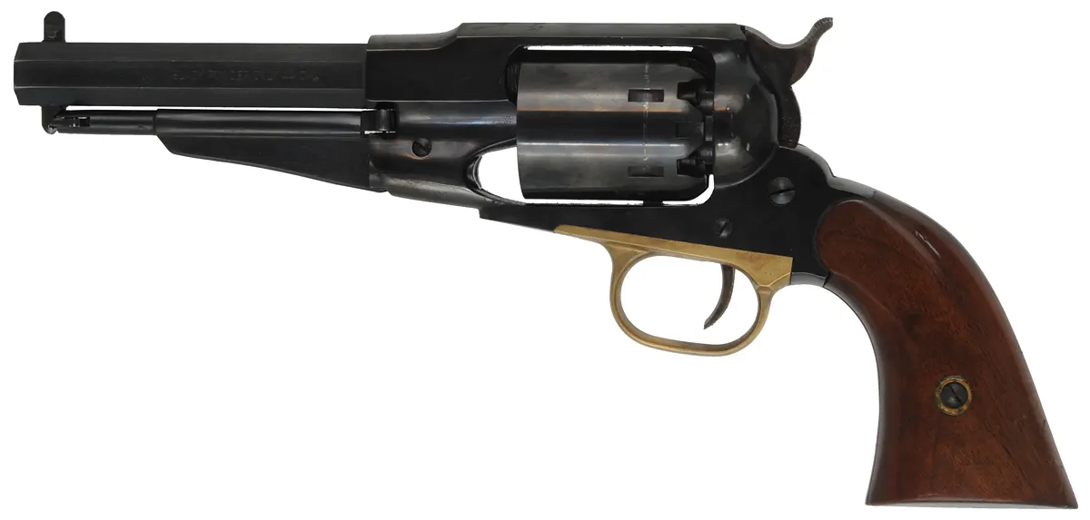 1858 Remington Revolver, 
.44 caliber, 5-1/2" barrel,
percussion, blued, walnut, 
includes holster, pouch, and belt, 
used, by Pietta 
