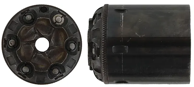 R & D Conversion Cylinder,
 for Pietta's  Model 1858 Remington in .44 percussion,
converts to caliber .45 Long Colt cowboy ammunition, 
blued steel, used