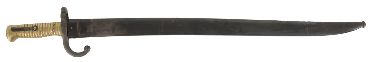 French Model 1866 Bayonet, 
22-3/4" blade, brass handle, scabbard