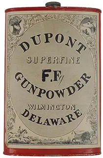Vintage Dupont Black Powder Container, 
1 pound, Fg remarked to FFg, empty