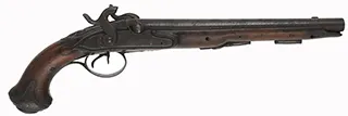 Antique Double Barrel Pistol,
28 gauge,  10-1/2" barrels, 
percussion conversion locks, walnut, steel trim,
for display or restoration