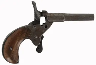 Antique Flobert style blank firing pistol,
.22 rimfire, missing breech block and extractor 