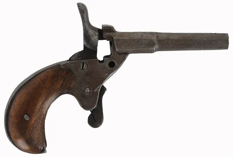 Antique Flobert style blank firing pistol,
.22 rimfire, missing breech block and extractor 