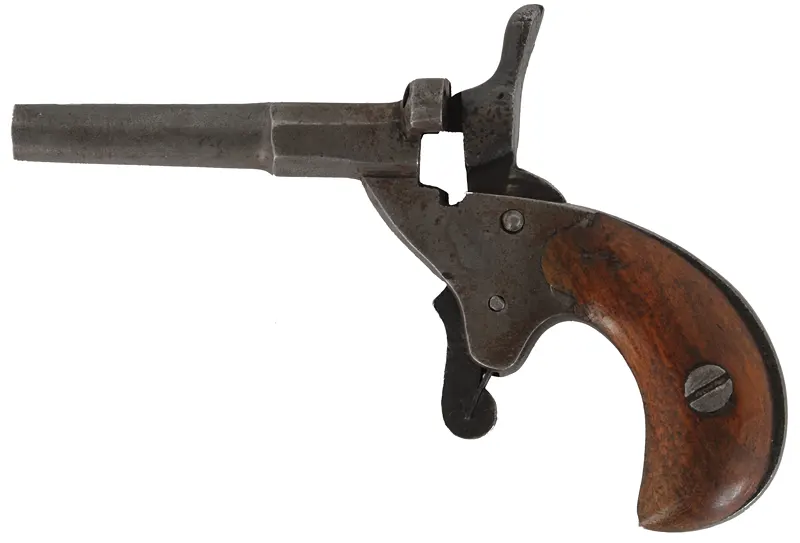 Antique Flobert style blank firing pistol,
.22 rimfire, missing breech block and extractor 