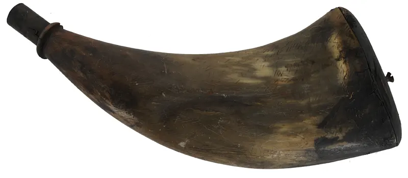 Group of Four Antique Powder Horns
in various condition, sold as is