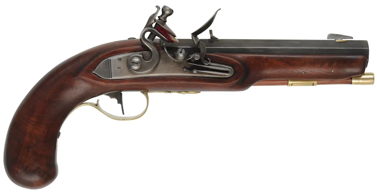Kentucky Belt Pistol, 
.54 caliber, 7" barrel,
L&R flintlock, walnut, brass trim,
new, by Kenneth Lincavage