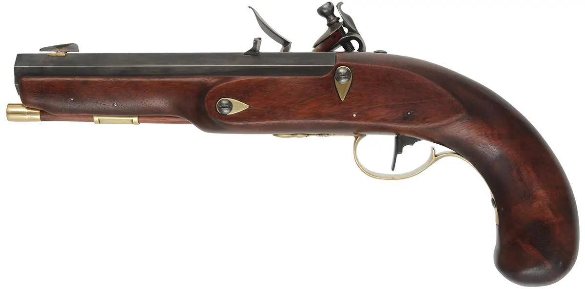 Kentucky Belt Pistol, 
.54 caliber, 7" barrel,
L&R flintlock, walnut, brass trim,
new, by Kenneth Lincavage