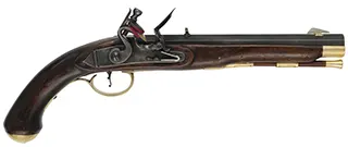 Kentucky Pistol,
.50 caliber, 9-3/8" barrel,
L&R flintlock, walnut, brass,
by K. Lincavage