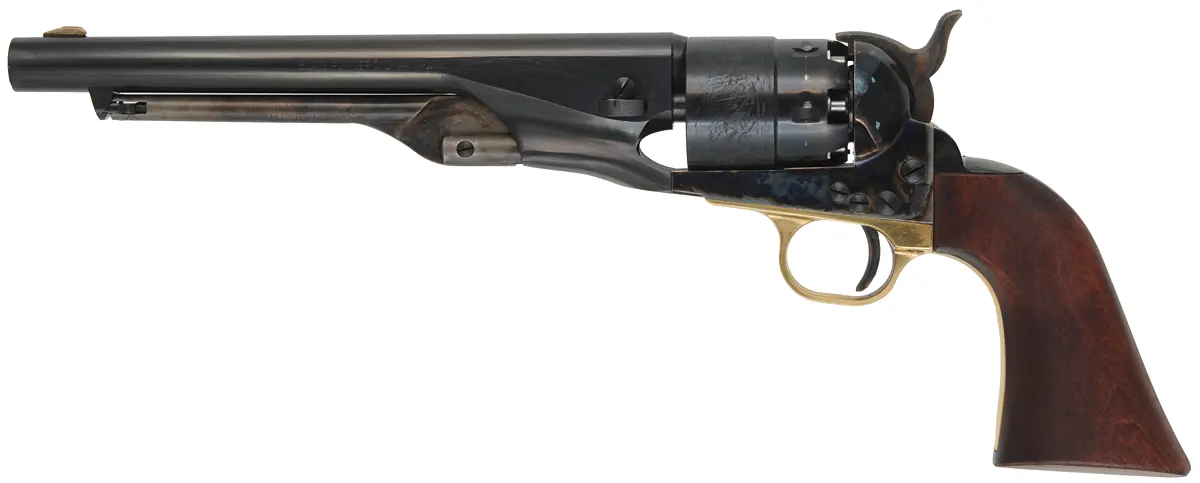 1860 Colt Army Revolver,
.44 caliber, 8" barrel, 
percussion, four screw frame, walnut grips,
stainless steel nipples, used, by Pietta