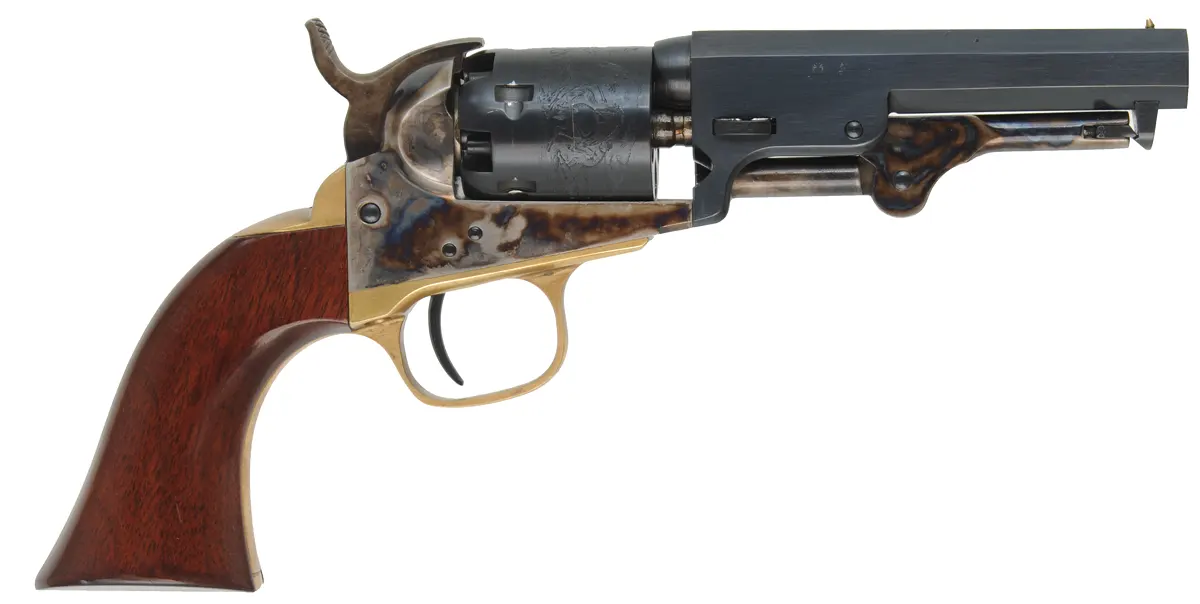 1849 Colt Pocket Model Revolver,
.31 caliber, 4" barrel,
five shot,cylinder, blued, walnut, 
unfired, no box, by A. Uberti