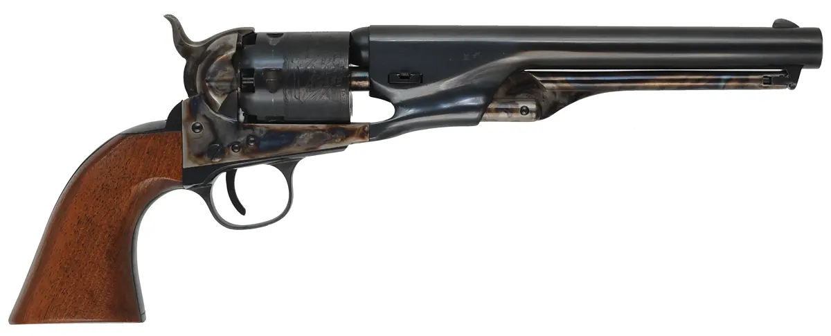 1861 Colt Navy Revolver,
.36 caliber, 7-1/2" barrel,
percussion, blued, walnut,
used, by Aldo Uberti 1861 Colt Navy Revolver,
.36 caliber, 7-1/2" barrel,
percussion, blued, walnut,
used, by Aldo Uberti