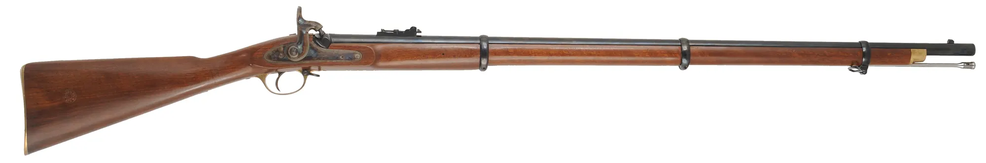 Enfield Pattern 1853 Three Band Infantry Musket,
.577 caliber, 39" barrel,
percussion, walnut, brass, 
used, by Parker Hale, England
