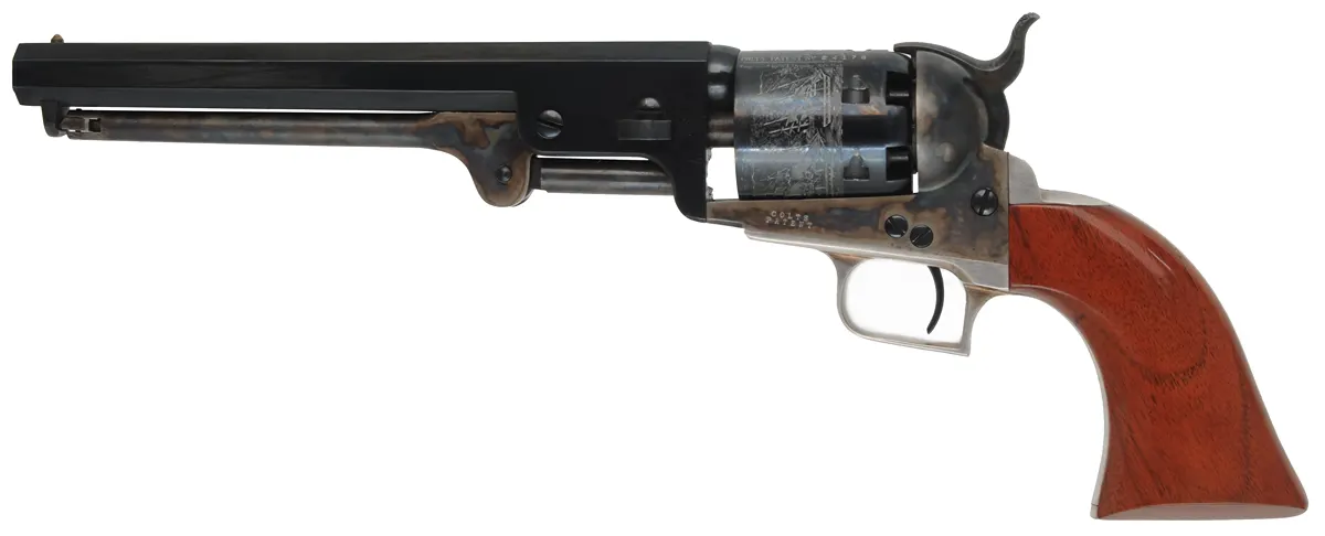 1851 Colt Navy Revolver
.36 caliber, 7-1/2" barrel,
percussion, unfired, highlighted engraving,
late brown factory box, by Colt ~ Second Generation