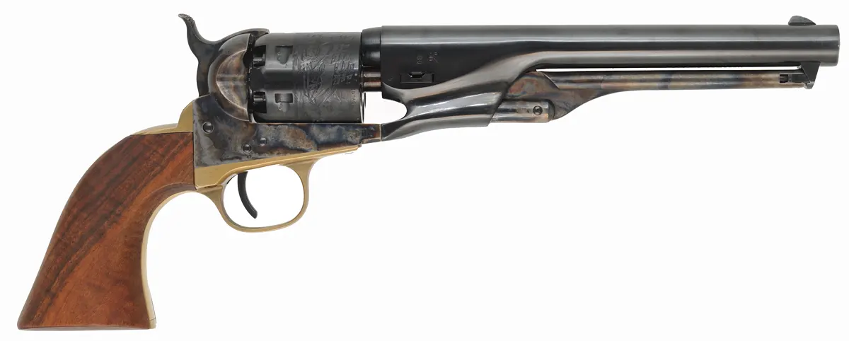 1861 Colt Navy Revolver,
.36 caliber, 7-1/2" barrel,
percussion, blued, walnut,
used, by Aldo Uberti 1861 Colt Navy Revolver,
.36 caliber, 7-1/2" barrel,
percussion, blued, walnut,
used, by Aldo Uberti