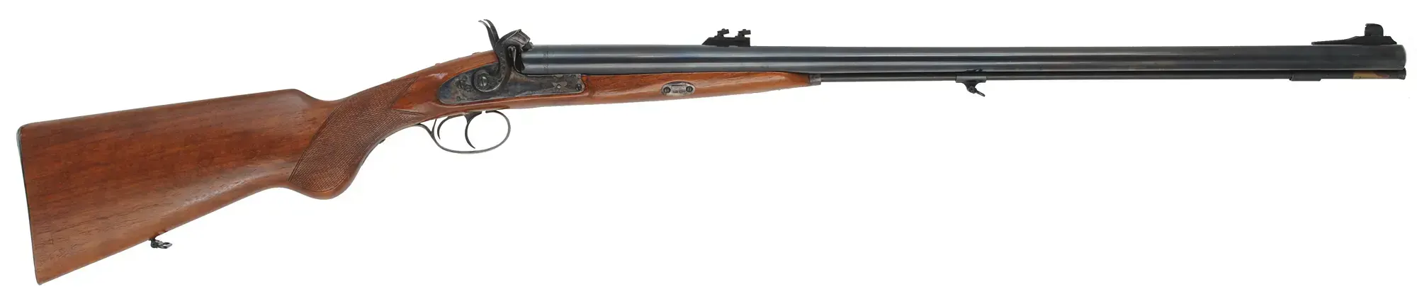 Kodiak Express Double Rifle,
.50 caliber, 28" barrels,
percussion, checkered walnut, iron trim,
used, by Davide Pedersoli Kodiak Express Double Rifle,
.50 caliber, 28" barrels,
percussion, checkered walnut, iron trim,
used, by Davide Pedersoli
