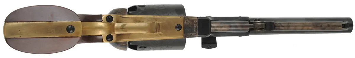 Second Model Colt Dragoon,
.44 caliber, 7-1/2" barrel,
percussion, blued, walnut grips,
used, by Aldo Uberti Second Model Colt Dragoon,
.44 caliber, 7-1/2" barrel,
percussion, blued, walnut grips,
used, by Aldo Uberti