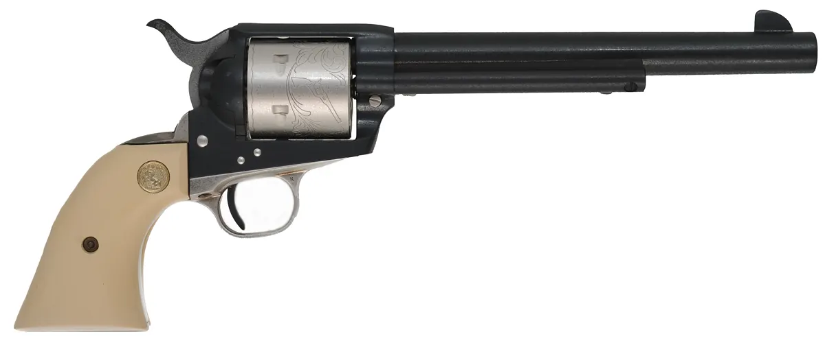 Colt Sesquicentennial Model 1873 Single Action Army Revolver,
.45 Colt, 7-1/2" barrel,
blued, engraved, fitted wood display case,
by Colt Firearms Mfg. Co. Colt Sesquicentennial Model 1873 Single Action Army Revolver,
.45 Colt, 7-1/2" barrel,
blued, engraved, fitted wood display case,
by Colt Firearms Mfg. Co.