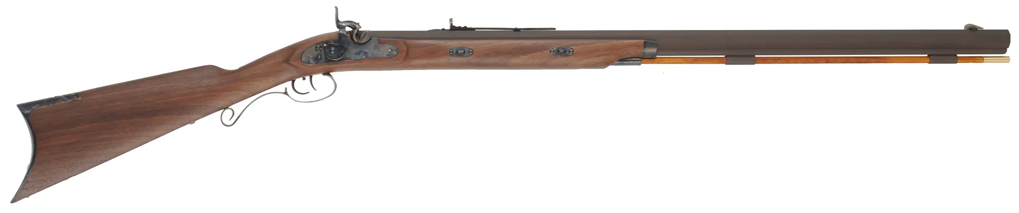 Rocky Mountain Hawken Rifle,
.54 caliber, 34" barrel,
percussion, walnut, color case hardened iron,
used, by Davide Pedersoli Rocky Mountain Hawken Rifle,
.54 caliber, 34" barrel,
percussion, walnut, color case hardened iron,
used, by Davide Pedersoli