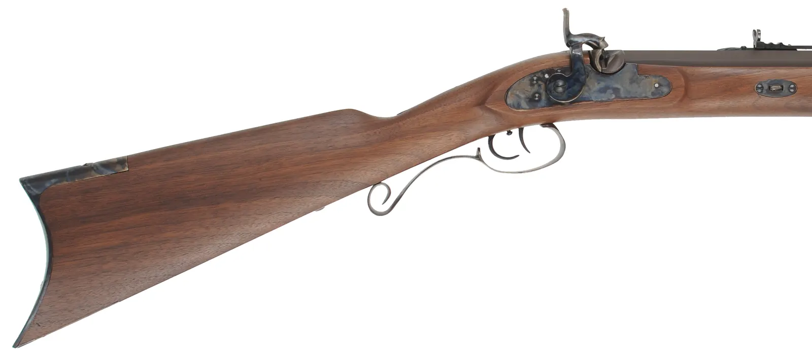 Rocky Mountain Hawken Rifle,
.54 caliber, 34" barrel,
percussion, walnut, color case hardened iron,
used, by Davide Pedersoli Rocky Mountain Hawken Rifle,
.54 caliber, 34" barrel,
percussion, walnut, color case hardened iron,
used, by Davide Pedersoli