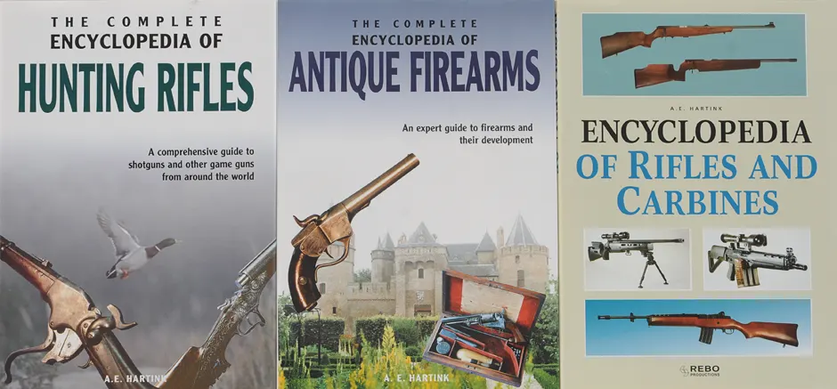 Lot of three used books; Encyclopedia of Hunting Rifles,
Antique Firearms, Rifles & Carbines, by A.E. Hartink