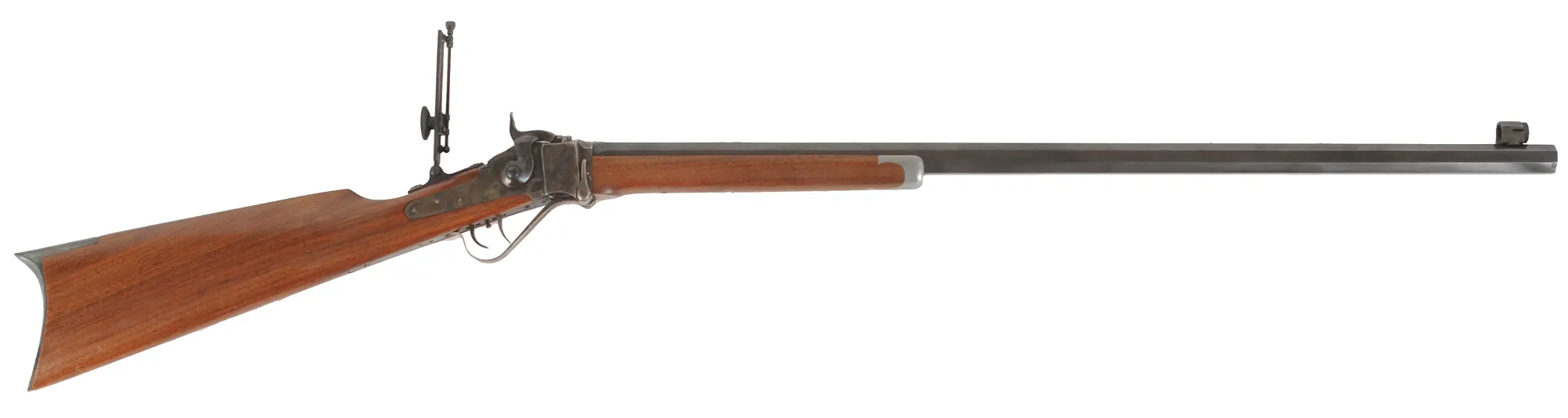 Little Sharps Rifle
caliber .22 Long Rifle, 28" barrel,
Chiappa action, walnut, pewter forend
tang sight, globe front sight, used