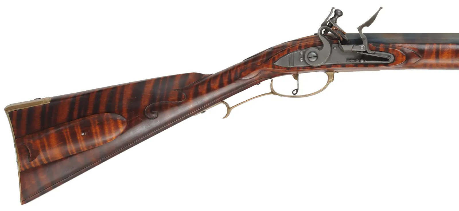 York County, Pennsylvania Longrifle,
.50 caliber, 42" swamped Rice barrel,
Chambers flintlock, maple, brass, unfired
 York County, Pennsylvania Longrifle,
.50 caliber, 42" swamped Rice barrel,
Chambers flintlock, maple, brass, unfired