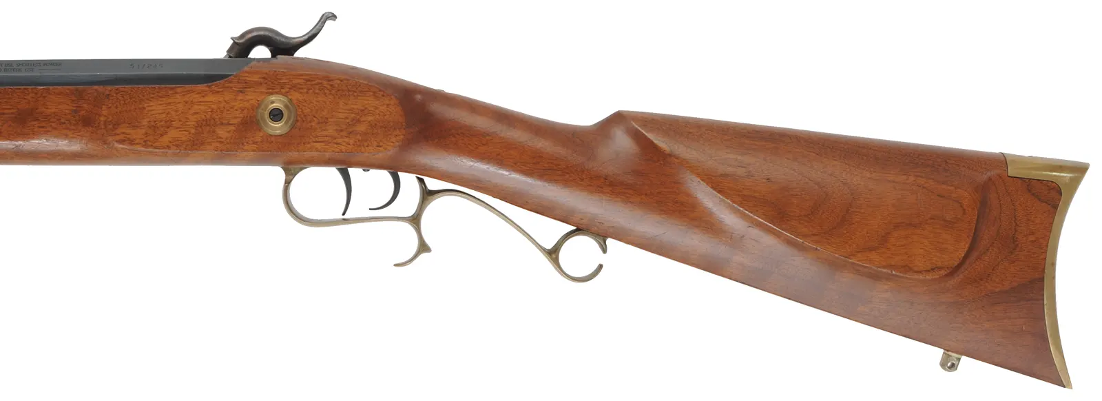 Thompson Center Hawken,
.50 caliber QLA muzzle, 28" barrel,
percussion, walnut, brass, used,
by Thompson Center Arms Thompson Center Hawken,
.50 caliber QLA muzzle, 28" barrel,
percussion, walnut, brass, used,
by Thompson Center Arms