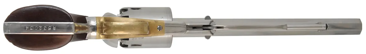 1858 Remington New Model Army Revolver,
.44 caliber, 8" barrel, 
percussion, stainless steel frame, walnut grips,
extra cylinder, used, by Pietta 1858 Remington New Model Army Revolver,
.44 caliber, 8" barrel, 
percussion, stainless steel frame, walnut grips,
extra cylinder, used, by Pietta