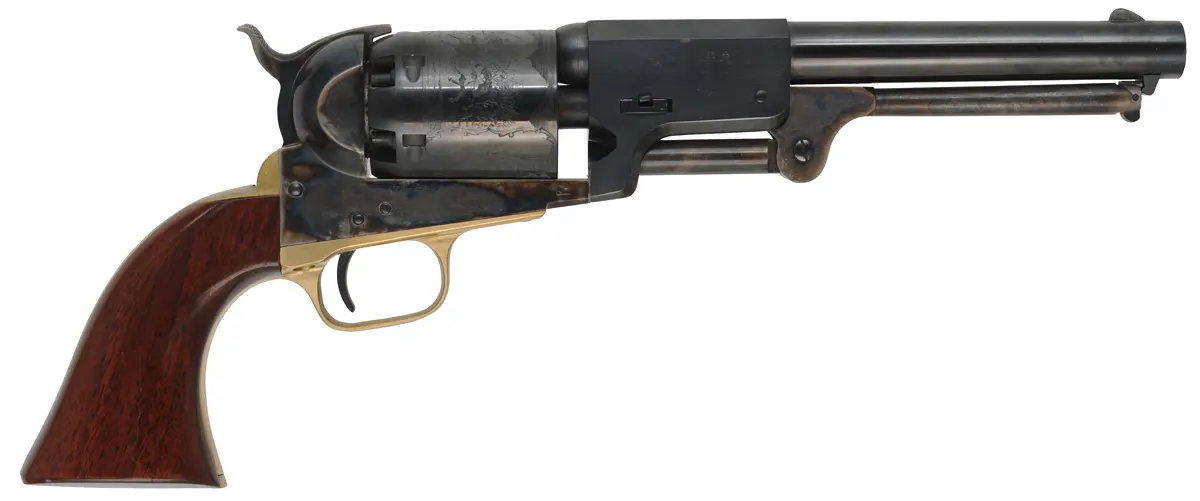 Third Model Dragoon Revolver
.44 caliber, 7-1/2" barrel,
blued, used with factory carton,
by Aldo Uberti & Co. Third Model Dragoon Revolver
.44 caliber, 7-1/2" barrel,
blued, used with factory carton,
by Aldo Uberti & Co.