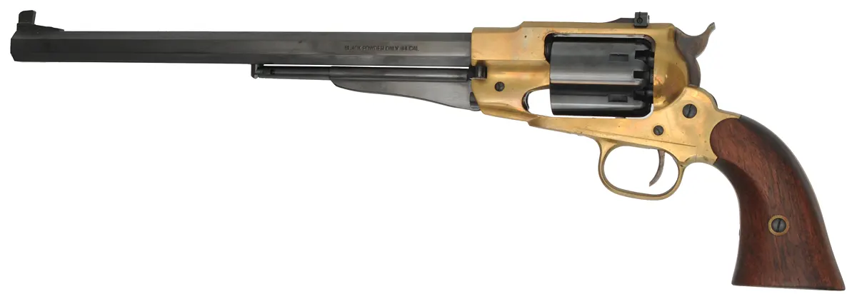 1858 Remington Bison,
.44 caliber, 12" barrel,
percussion, brass frame, target sights, 
used, by Pietta 1858 Remington Bison,
.44 caliber, 12" barrel,
percussion, brass frame, target sights, 
used, by Pietta