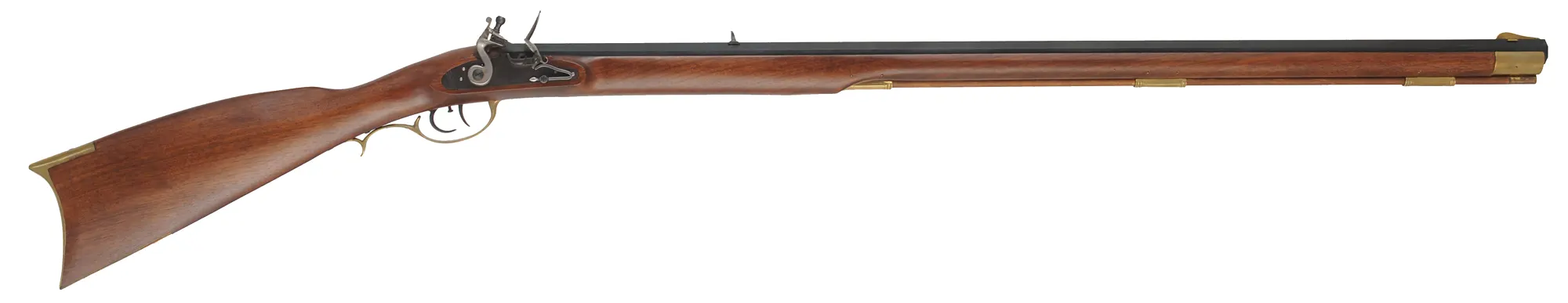 Kentucky Rifle,
.50 caliber, 35-1/2" octagon barrel,
flintlock, walnut, brass trim,
used, by Davide Pedersoli Kentucky Rifle,
.50 caliber, 35-1/2" octagon barrel,
flintlock, walnut, brass trim,
used, by Davide Pedersoli