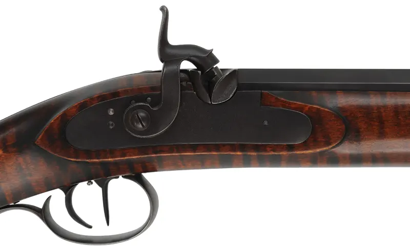 Hawken Rifle
.54 caliber, 33" Green Mountain barrel, 
L&R percussion lock, iron trim, curly maple stock,
used, by J.W. Trueblood Hawken Rifle
.54 caliber, 33" Green Mountain barrel, 
L&R percussion lock, iron trim, curly maple stock,
used, by J.W. Trueblood