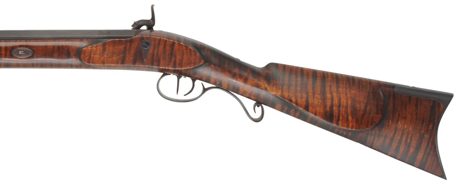 Hawken Rifle
.54 caliber, 33" Green Mountain barrel, 
L&R percussion lock, iron trim, curly maple stock,
used, by J.W. Trueblood Hawken Rifle
.54 caliber, 33" Green Mountain barrel, 
L&R percussion lock, iron trim, curly maple stock,
used, by J.W. Trueblood