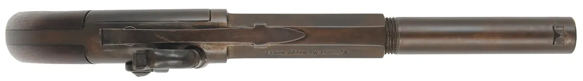Ethan Allen Boot Pistol,
.45 caliber 7" barrel,
percussion box lock, walnut, browned, 
from a kit imported by Hoppe's Ethan Allen Boot Pistol,
.45 caliber 7" barrel,
percussion box lock, walnut, browned, 
from a kit imported by Hoppe's