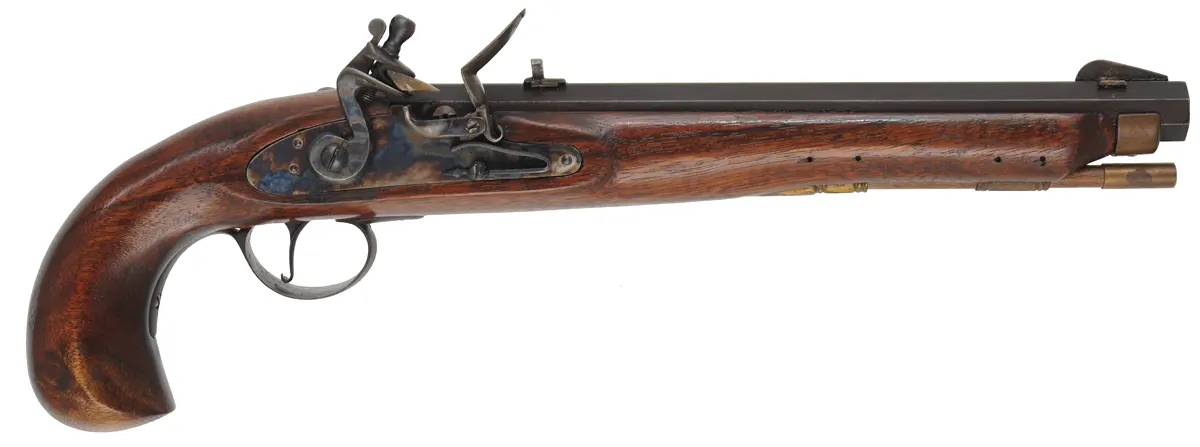 Kentucky Pistol,
.50 caliber, 10-3/8" barrel,
flintlock, walnut stock, from a kit, 
used, by Davide Pedersoli Kentucky Pistol,
.50 caliber, 10-3/8" barrel,
flintlock, walnut stock, from a kit, 
used, by Davide Pedersoli
