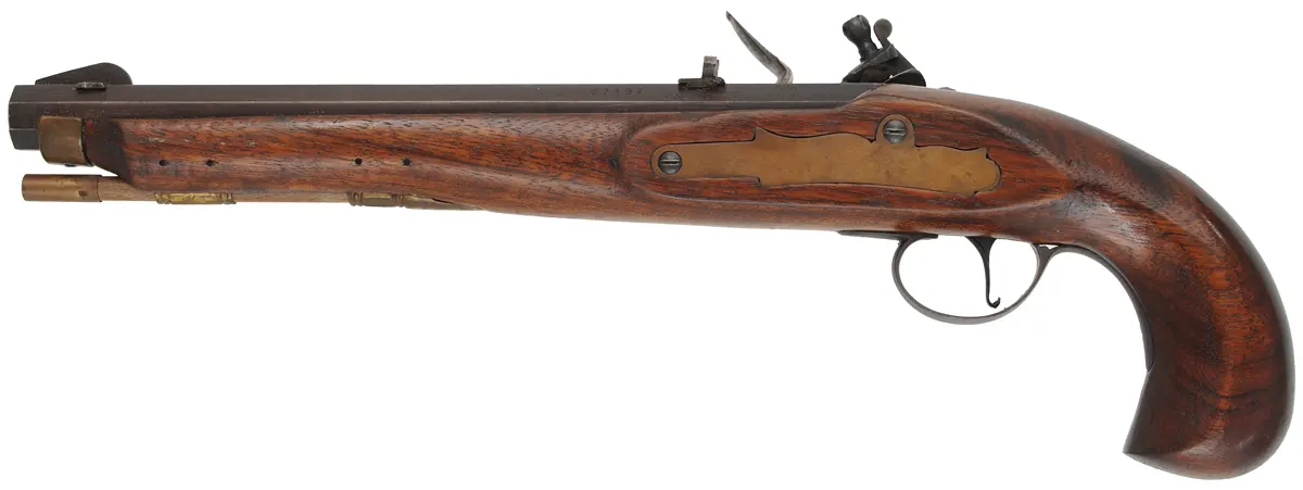Kentucky Pistol,
.50 caliber, 10-3/8" barrel,
flintlock, walnut stock, from a kit, 
used, by Davide Pedersoli Kentucky Pistol,
.50 caliber, 10-3/8" barrel,
flintlock, walnut stock, from a kit, 
used, by Davide Pedersoli