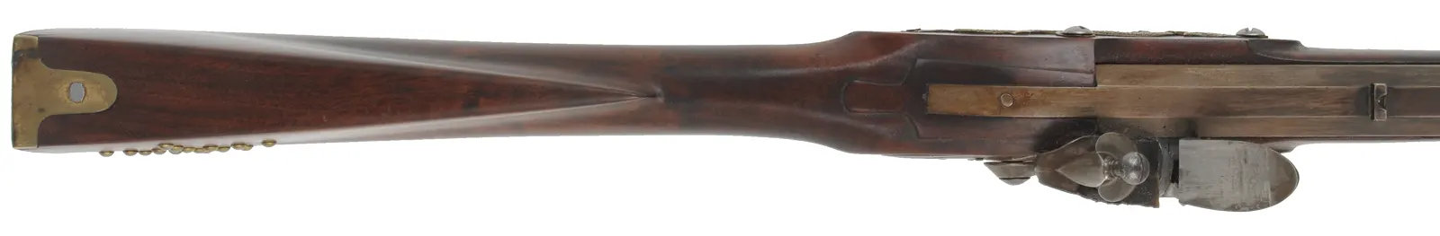Northwest Trade Gun,
20 gauge, 32" tapered octagon-to-round barrel,
L&R flintlock, walnut, brass & iron, tacks, used Northwest Trade Gun,
20 gauge, 32" tapered octagon-to-round barrel,
L&R flintlock, walnut, brass & iron, tacks, used
