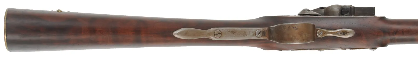 Northwest Trade Gun,
20 gauge, 32" tapered octagon-to-round barrel,
L&R flintlock, walnut, brass & iron, tacks, used Northwest Trade Gun,
20 gauge, 32" tapered octagon-to-round barrel,
L&R flintlock, walnut, brass & iron, tacks, used