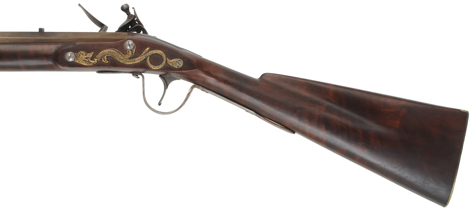 Northwest Trade Gun,
20 gauge, 32" tapered octagon-to-round barrel,
L&R flintlock, walnut, brass & iron, tacks, used Northwest Trade Gun,
20 gauge, 32" tapered octagon-to-round barrel,
L&R flintlock, walnut, brass & iron, tacks, used