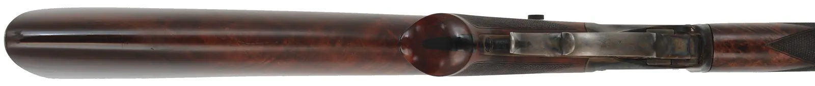 1885 Winchester High Wall Rifle,
caliber .40-65 Ron Long, 29-1/2" Ron Long barrel, 
figured walnut, iron, double set triggers,
used, attributed to Ron Long