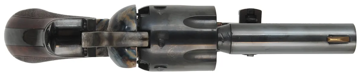 Snub Nose 1861 Colt Army Revolver
.36 caliber, 3" barrel,
bird's head walnut grip, color case hardened frame, 
used,  by Pietta of Italy