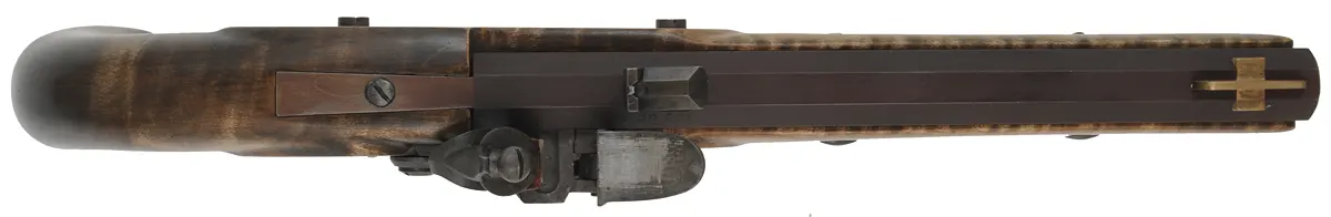 Kentucky Pistol,
.50 caliber, 10" Green Mountain barrel,
small Siler flint lock, maple, brass & nickel,
repaired grip, used 