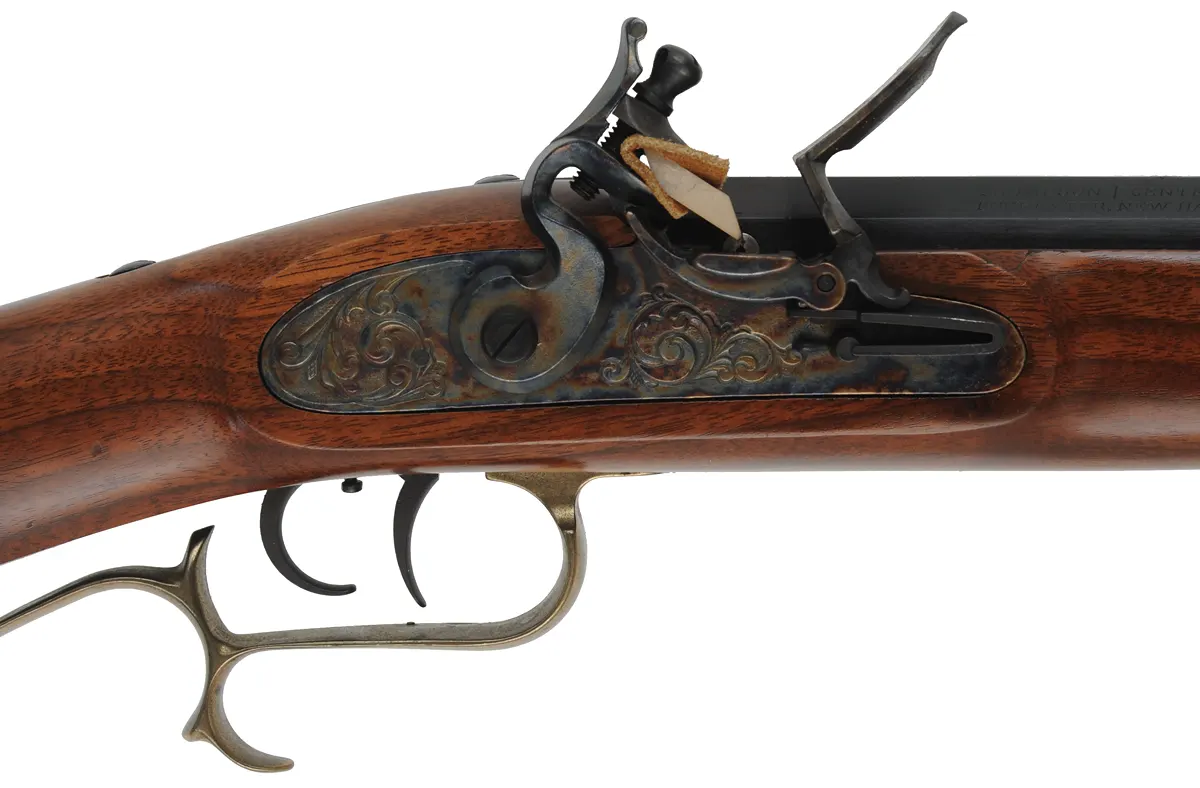 Thompson Center Hawken Rifle
.50 caliber, 28" barrel,
flintlock, walnut, brass, used Thompson Center Hawken Rifle
.50 caliber, 28" barrel,
flintlock, walnut, brass, used