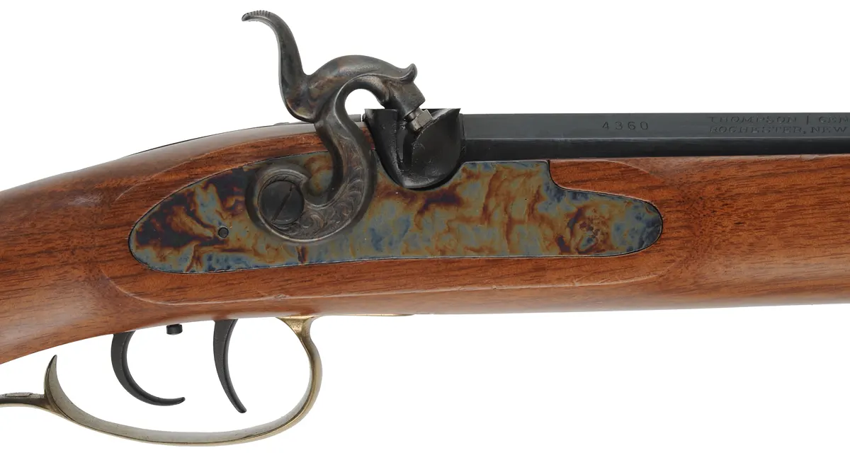 Thompson Center Cherokee Rifle,
.45 caliber, 24" barrel,
percussion, walnut, brass,
double set triggers, used Thompson Center Cherokee Rifle,
.45 caliber, 24" barrel,
percussion, walnut, brass,
double set triggers, used