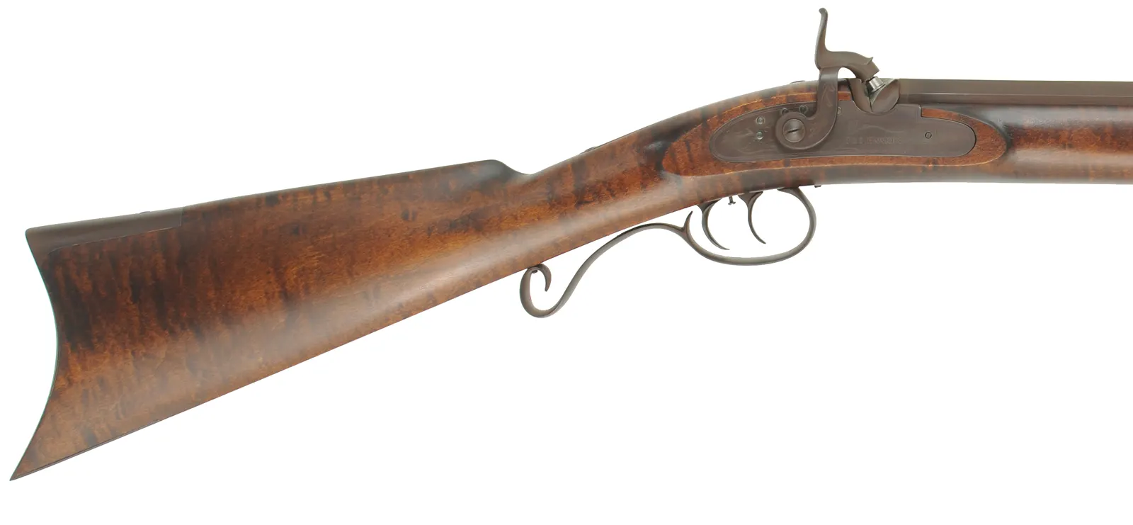 Halfstock Hawken Rifle,
.50 caliber,  31" Green Mountain barrel, 
curly maple, iron trim, percussion, 
new, unfired,  by Mike Compton Halfstock Hawken Rifle,
.50 caliber,  31" Green Mountain barrel, 
curly maple, iron trim, percussion, 
new, unfired,  by Mike Compton